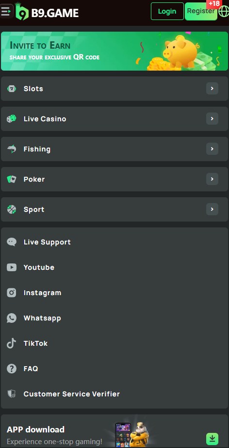 Quick Menu — B9 Game app screenshot
